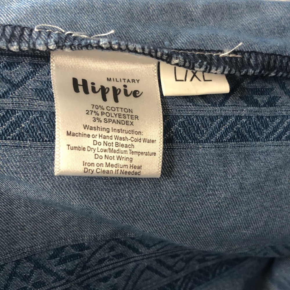Boutique Military Hippie Blue‎ Denim Open Frayed Cardigan Large XL - Picture 6 of 6